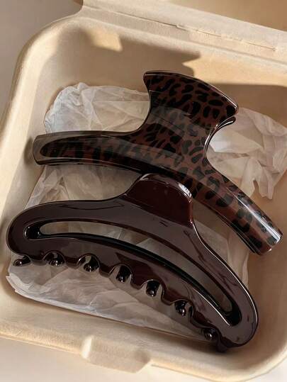 2pcs/1pc 4.41in/11.2cm Glossy Brown Leopard Print Elegant Plastic Hair Clips, Versatile Fashion Accessories Suitable For Daily Wear, Casual, Party, Commute, Vacation, Washing Face, Makeup, Matching Outfits Fashion Claw Clips Fashion Hair Clutch Winter Hair Accessories