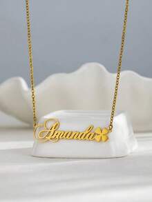 1 Minimalist Customized Name Necklace With Clover, Personalized Name Clover Necklace, Customized Stainless Steel Pendant Fashion Jewelry Necklace, Unique Birthday Gift For Her, Valentine's Day Gift, Bridesmaid Gift, Christmas Gift, Mother's Day Gift - Multicolor - View 7