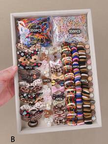 787/785/794件套女童可爱蝴蝶结布艺发夹、弹力发带、发箍、发饰，适合日常使用 - 彩色 - 查看 9