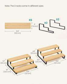 Spice Rack, Set Of 2 Cabinet Shelf Organisers, 3-Tier Extendable Spice Holder, Engineered Wood, Stackable, For Pantry, Cupboard, Countertop, Natural Beige And Ink Black - Yellow - View 5