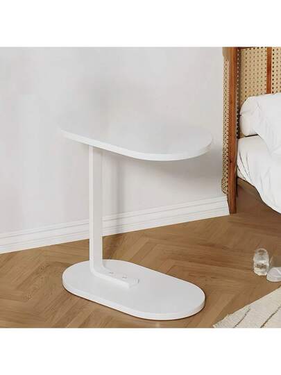 1pc Oval Side Tafel Removable Edge Space Saving Hardwood Sofa Coffee Living Room Or Bedroom, Moderne Wooden Top Metal Frame, Multi Tier Coffee, Snacks, Books Minimalist Tabletop, view 2