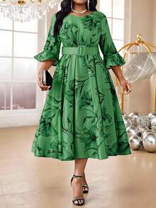 Green Long Dress For Women, High-Quality Waist Cinching, Elegant Flared Hem, Spring - Green - View 5