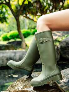 Fashionable Korean-Style Minimalist High-Tube Rain Boots For Women - Waterproof, Non-Slip, Wear-Resistant, Suitable For Outdoor Wear & Kitchen Work, Pull-On Style Women's Footwear - Green - View 8