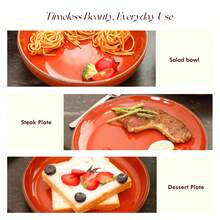 HomeVss Eur-Nordic Shape Raising Rim 20pc Dinnerware Set, Shiny Glaze Orange With Speckle Effect - 珊瑚橙 - 查看 3