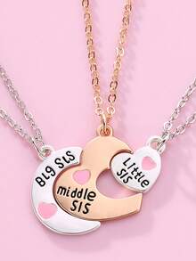 3 件套 大姐姐、中姐姐、小妹妹心形吊坠项链 适合闺蜜和情侣 适合学校闺蜜友谊永恒派对珠宝配饰礼物项链 流行几何可调节情侣项链 - 均碼 - 查看 2