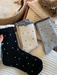 1/3/5 pares de calcetines de lana con lunares, calcetines medianos para mujer, estilo de primavera y otoño, calcetines grises, calcetines medianos de otoño e invierno - Multicolor - Ver 9