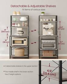 Kitchen Storage Rack, Coffee Bar, Baker's Rack, Total 6 Shelves And 6 Hooks, For Microwave, Steel Frame, Industrial, Greige And Black - 黑色 - 查看 6