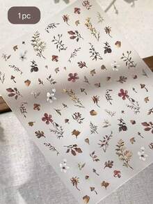 1 pezzo Adesivo per unghie con foglia secca autunnale in rilievo ad acquerello, adesivo decorativo alla moda e dolce a forma di formica, decalcomanie per unghie fai-da-te
