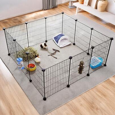 Guinea Pig Cage, Indoor Rabbit Run Hutch Cage, Exercise Enclosure, DIY Metal Modular Fence For Hamster, Pet, Small Animals, Black