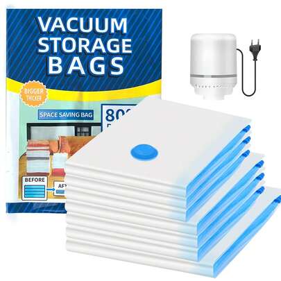 7pcs Vacuum Storage Bags Set With Portable Electric Pump, Suitable For Clothes, Blankets, Quilts, Traveling (1 Large, 3 Medium, 3 Small)