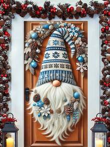 1 Stück Weihnachts-Zwerg mit mehrfarbiger Mütze & Blumenmuster 2D Türbanner, charmanter Stil Polyester Tür-förmige Hängefahne mit exquisiter Blumenanordnung, lebendige Blütenblätter & Zwergbart Details, wiederverwendbar & leicht für Veranda, Eingangsbereich Dekoration, ideal für Weihnachtszeit, Familienfeiern & Feiertags-Atmosphäre
