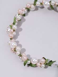 1pc Flower Girl Princess Flower Headpiece Girl Stuff Pearl Headband Alloy Floral Bridal Hair Accessories Communion Wedding Prom Photography Prop For Girls - White - View 18