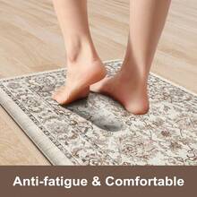 KIMODE Anti Fatigue Kitchen Mats Floor, Boho Floral Kitchen Rugs 17x29.5+17 X47", Cushioned Mats Kitchen Floor, Non Slip Kitchen Floor Mats, Sink, Laundry, Office, Desk Blue Multi E3V1 - 卡其色 - 查看 7