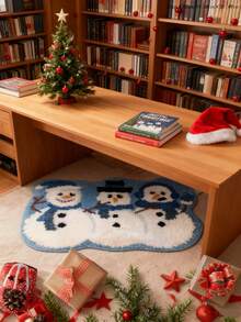 1 szt. Wycieraczka z motywem bałwana, niebieska, idealna do dekoracji domu, jako dekoracja choinki i wieńca, wprowadzająca świąteczną atmosferę, zmywalny dywan, mata zewnętrzna, dywanik kuchenny, dywanik do przedpokoju, dywanik kuchenny