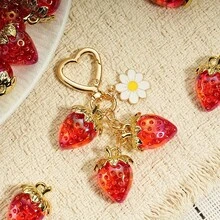 Adorable Cherry Strawberry Pendant - Cute Fruit Keychain Bag Accessories Suitable For Women's Handbags, Wallets, Backpacks - Small Fruit Pendant - Móc khóa hình con ong và quả dâu tây - Xem 1