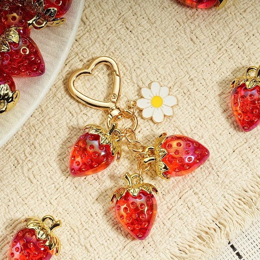 Adorable Cherry Strawberry Pendant - Cute Fruit Keychain Bag Accessories Suitable For Women's Handbags, Wallets, Backpacks - Small Fruit Pendant - Móc khóa hình con ong và quả dâu tây - Xem 1