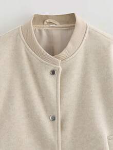 Vestes bomber courtes pour femmes, manches longues, style baseball, mode automne et hiver. Vestes d'aviateur avec boutons, streetwear - Beige - Voir 6