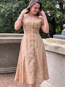 Women's Midi Dress, Casual, Elegant, Cotton, Daily - 米色 - 查看 4