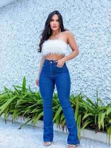 Calça Flare Jeans lisa