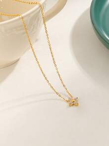 1 pieza Collar con colgante de trébol de cuatro hojas de circonita de moda, collar delicado y elegante chapado en oro de 18K para mujeres