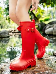 Fashionable Korean-Style Minimalist High-Tube Rain Boots For Women - Waterproof, Non-Slip, Wear-Resistant, Suitable For Outdoor Wear & Kitchen Work, Pull-On Style Women's Footwear - Red - View 5