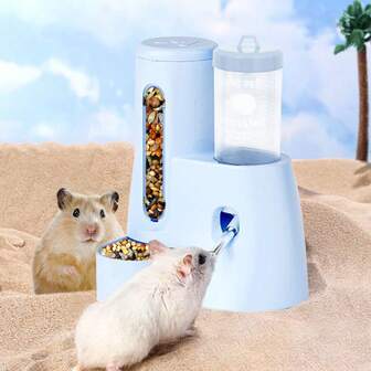 1pc Plastic Feeder & Waterer Combo, Suitable For Hamsters, Birds, 2-In-1 Automatic Anti-Leak Large Capacity, Silent Design, Anti-Bite, Detachable & Easy To Clean, Gravity Design