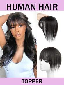 Hair Toppers For Women Real Human Hair Pieces Human Hair Toppers For Women With Bangs Clip In Bangs Hair Extensions For Daily Wear - Natural & Black - View 1
