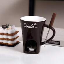 1 set Tasse à café en céramique, pot à faire fondre le chocolat avec fourchette pour cuisine et salle à manger, tasse réchauffe-fromage et set de fusion du chocolat - convient pour mariage en extérieur, fête, cadeau d'anniversaire