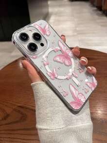 1 Peça Capa de Telefone Magnética de Alta Moda com Estampa de Borboleta, Cereja e Letra, Compatível com Apple XS/XS Max/XR/11/12/13/14/14 Plus/15/15 Plus/16/16 Plus/7/8 Plus/17/17 Pro e Outros Modelos, Capa Protetora - Azul - Visão 6