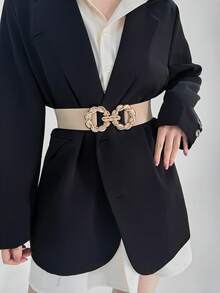 1pc Fashion Metal Buckle Elastic Waist Belt, Decorative For Dresses, Shirts - 520 Khaki Gold Buckle - View 5