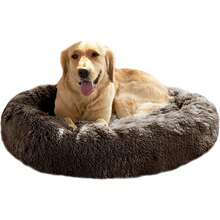 Calming Dog Bed (S/M/L/XL) For Medium And Large Dogs, Comfortable Faux Fur Donut Cuddler Up To 15/30/50/90lbs - 卡其色 - 查看 10