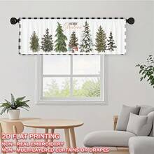1pc "Merry Christmas" Christmas Tree Gift Box Print, Christmas Flat Print Kitchen Window Curtain, Rod Pocket Top, No Drilling Required, Washable, Fade-Resistant, Thickened, Light-Filtering, Christmas Atmosphere Door Window Decor, For Kitchen, Dining Room, Bedroom, Living Room, Cabinet, Party Scene Decoration