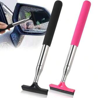 1 Retractable Car Window Cleaning Sponge And Brush - Portable Manual Water Scraper, Black And Pink Options, Suitable For Rearview Mirrors, Non-Electric Ergonomic Design With Ergonomic Handle, Durable Rubber For Quick Cleaning, Car Cleaning Accessories