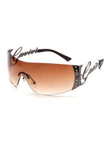 1 Pcs Retro , Vintage Y2K , Futuristic Technology Sports Style Glasses Suitable For Sports, Cycling, And Daily Wear - Brown - View 6