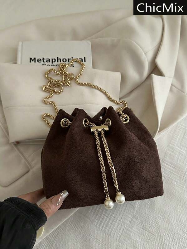 Bolso bandolera mini cubo de unicolor con correa de cadena de moda