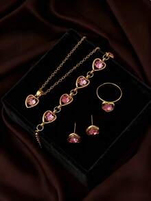 5 Stücke modischer, süßer Mädchen Halskette, Armband, Ohrringe, Ring Set als Geschenk für Freundin, Halloween Dekoration, Weihnachtsgeschenk, Schulstil