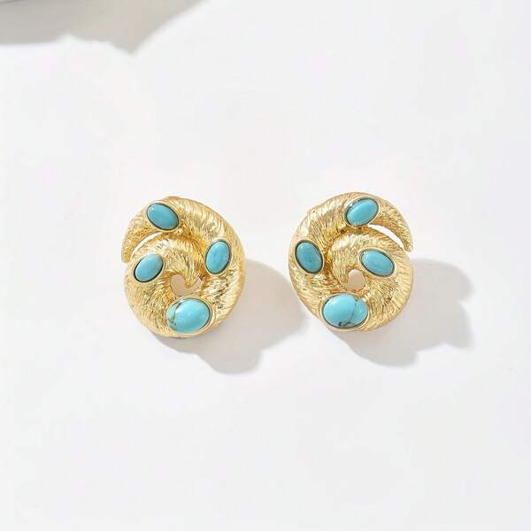 1 par de pendientes con diseño de remolino de estilo europeo y americano de lujo