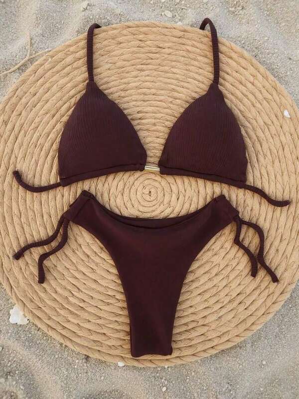 Biquini Conjunto Feminino com Bojo Canelado Delta Fixo Calcinha Ajustavel Fio Duplo Moda Praia