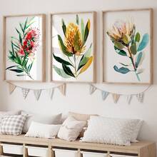 3 pièces/set Impressions d'art de peinture à l'huile de fleurs indigènes australiennes, affiches botaniques, art décoratif, style vintage et campagnard, décoration murale florale de thème printanier, avec affiche peinte de portrait d'intérieur, convient pour la décoration de la maison, de la chambre, du salon, de la salle de bain, décoration murale, avec option de cadre