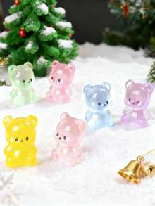 10/20pcs Luminous Mini Resin Bears Figurines, Glow In The Dark Miniature Bear Tiny Animals Ornament For DIY Fairy Garden, Fall, Winter, Thanksgiving, Christmas Decorations, Home Office Desk, Sensory Bins, Collector Displays, Car Interior Accessories, Birthday Party Gifts(Random Color) - Multicolor - View 1