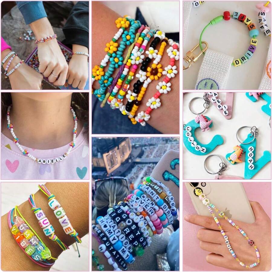5500pcs kit Para Hacer Pulsera,Cuentas de colores de 4 mm y cuentas de letras,Cuentas ,Números perlas,Para pulseras de la , collares, llaveros y bisutería - A-4 mm - Ver 1