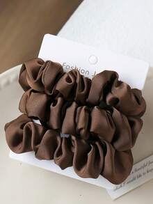 3条装女士6.6厘米/2.6英寸丝滑缎面复古黑色、白色、卡其色、棕色发圈，优雅高端多功能发饰，适合日常发型，如马尾辫、发髻、编发、洗脸、化妆、搭配服装，发绳，化妆家居健身女士配饰，头部配饰，弹性发圈 - 彩色 - 查看 4