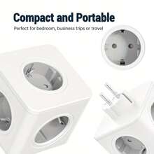 PASSUS Regleta de enchufes ahorradora de espacio con 5 tomas de CA - Adaptador de enchufe de pared multifunción para la UE, apto para el hogar, la oficina y los viajes, color gris claro