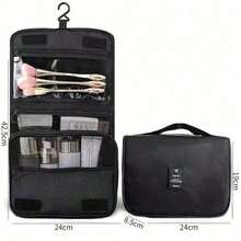 Brodark 1pc Large Capacity Makeup Bag With Hook, Cosmetic Organizer Pouch, Toiletry Bag, Travel Essential, Cruise Essential, Dorm Essential - Black - View 5