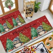 1 pieza Alfombra rectangular de gel de sílice con estampado de pingüino para decoración y regalo de Navidad, para sala de estar, dormitorio, pasillo, baño, lavandería - Poliéster, decoración del hogar para interiores/exteriores - Multicolor - Ver 4