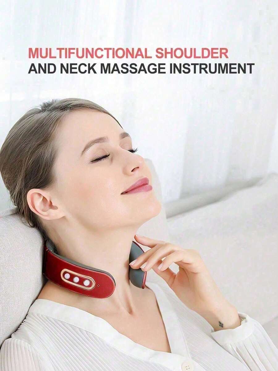 EMS Electric Neck Massager, Neck & Shoulder Massage, Spine Relaxation, Auto Heating Therapy, Pain Relief, Rechargeable