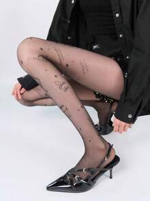 1pc Zodiac Print Sheer Tights (XS-XXL) - Constellation Pattern Black Tights, Mysterious & Personalized For Everyday Magic