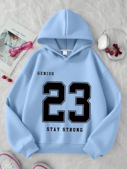 Teen Girl Letter Print Casual Long Sleeve Sweatshirt, Back To School