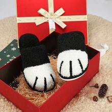 Cartoon Cat Paw Cotton Slippers Autumn/Winter Home Couples Fluffy Indoor Insulated Slippers - 黑色 - 查看 1