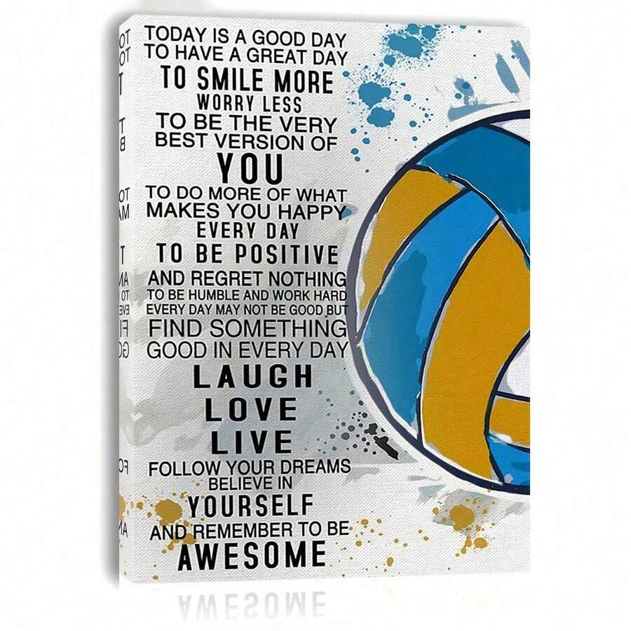 2D Flat 1pc Framed Canvas Wall Art - Inspirational Volleyball Quote, Positive Affirmation Decor For Living Room, Bedroom, Office, Or Single'S Party, 15.7x11.8 Inches, Wooden Frame, Modern Minimalist Style, Volleyball Room Decor - White - View 1
